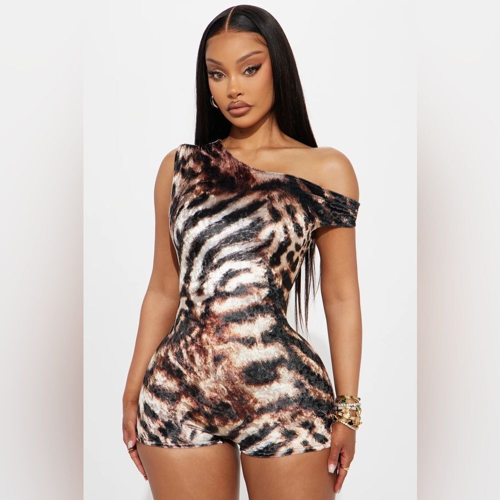 Tiger Love Velvet Romper - Brown/combo